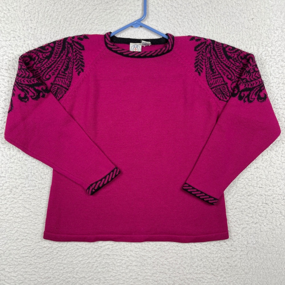 J.G. Hook Sweater Womens Large Pink Wool Blend Vintage Paisley Shoulder Knit Top